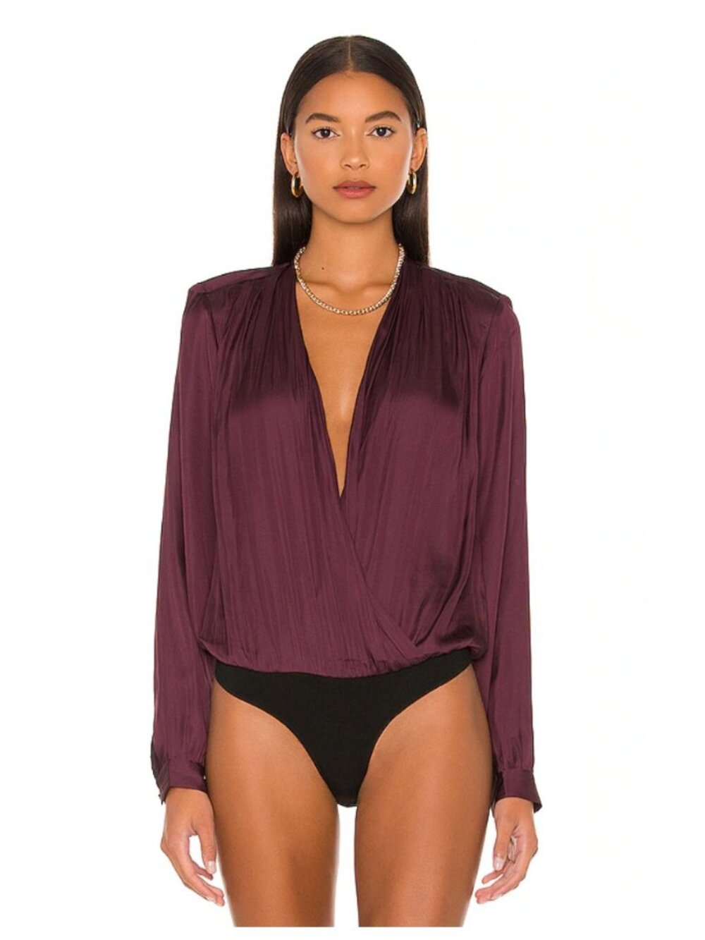 Paige Sevilla Fig Long Sleeve Surplice Thong Bodysuit sz S